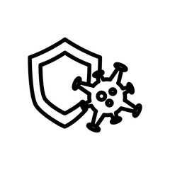 shield line icon with virus. Protection corona virus. simple illustration. Editable stroke. Design template vector