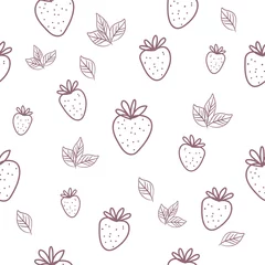 Foto op Plexiglas seamless pattern with strawberries vector drawing, white background , strawberry fruits and leaves  © Freesia