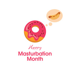 Happy Masturbation Month vector. Donut with pink icing thinking about hot dog vector. May is Masturbation Month