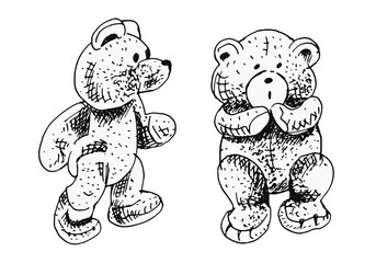 Cute teddy bear vintage toy for postcards, holidays, design. Vector illustration.