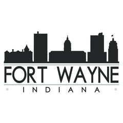 Naklejka premium Fort Wayne, IN, USASkyline Silhouette Design. Clip Art City Vector Art Famous Buildings Scene Illustration.