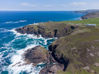 Pendeen aerial drone cornwall cliffs england uk 