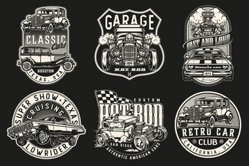 Custom cars vintage monochrome badges