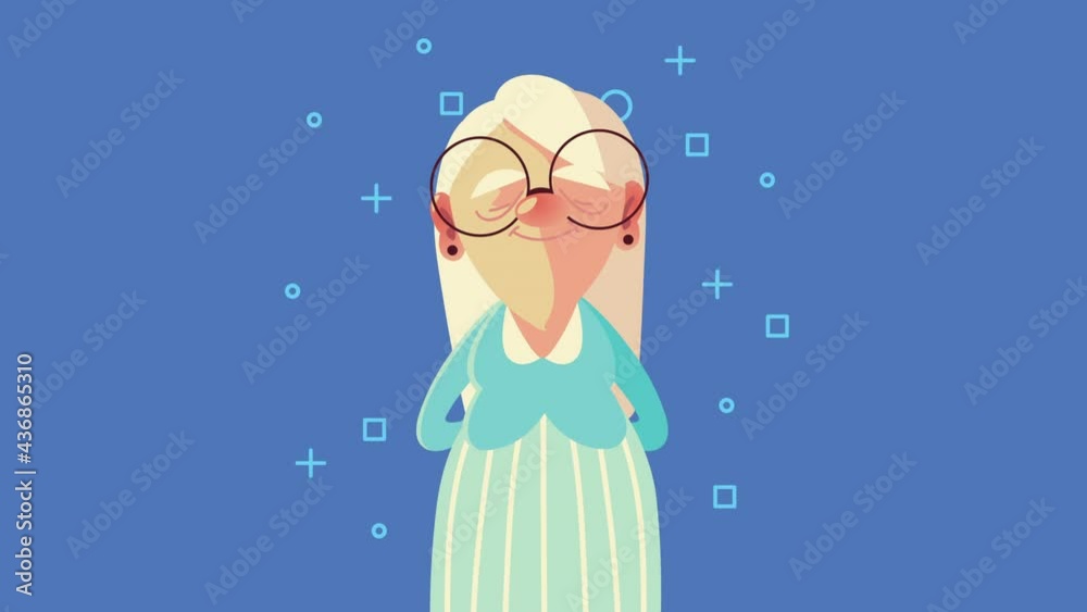 Sticker old woman standing with glasses animated