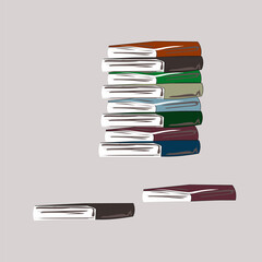 A stack of multi-colored books. Reading, education, study. Isolated vector objects.