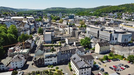 Fototapeta na wymiar Stadtansicht Siegen mit Universität am Unteren Schloss, Kreishaus und Einkaufscenter