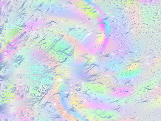 Obraz premium Fluorescent voucher geometric holographic vector background. Fluid shimmer overlay elements.