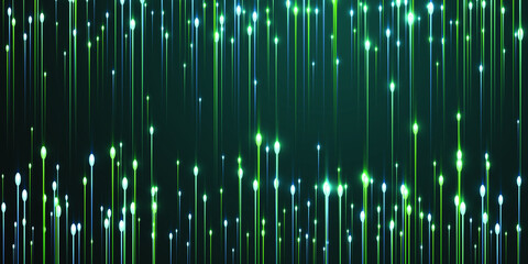 Upward vertical line streams data flows vector. Geometric neon teal light elements.