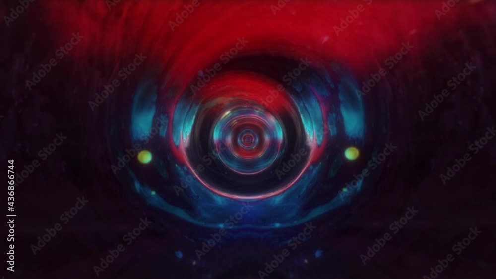 Wall mural abstract 3d art space exploration through colorful space time wormhole vortex. 4k loop red purple bl
