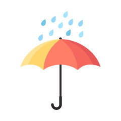 Umbrella and raindrops isolated on white background. Vector illustration