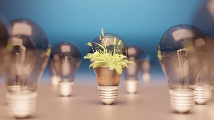 Green plants in a lightbulb representing clean energy