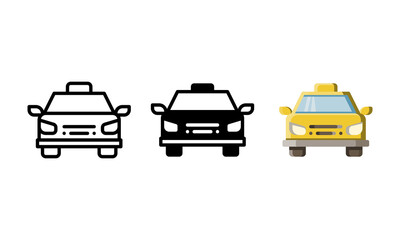 Taxi icon. With outline, glyph, and flat styles