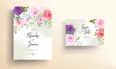 Beautiful wedding invitation card with soft floral ornaments