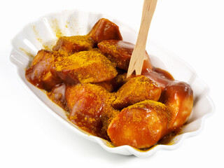 Curry Wurst with Sauce on white Background - Isolated