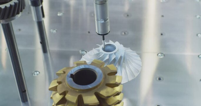 modern science and technology.technological process.Coordinate measuring machine (CMM), inspecting a stainless steel component.