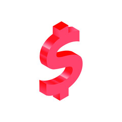 Isometric Currency Red Icon. Modern Flat Vector Illustration. Dollar. Currency Sign. Social Media Template.