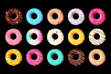 Fototapeta premium Vector set of high detailed tasty donuts