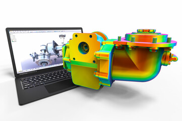 3D render image of a gearbox representing computer aided design for engineers 