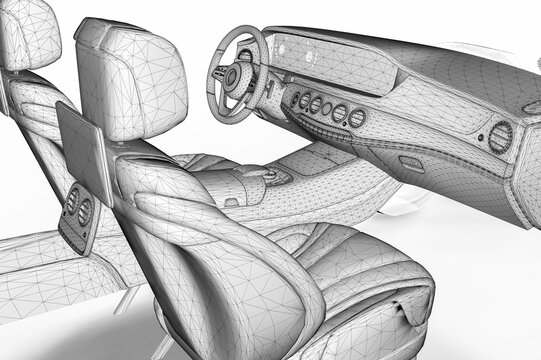 3D render image of a car interior representing computer aided design for automotive industry