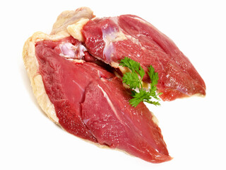 Raw Pigeon Breast on white Background - Isolated