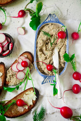 Mackerel pate with croutons and radish..