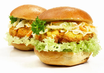 Vegetarian Tofu Hamburger - Fast Food isolated on white Background