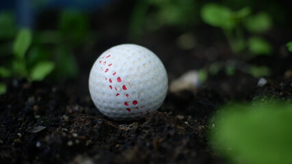 golf ball soft focus on deep bokeh  green background