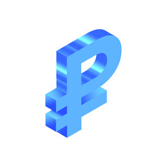 Isometric Currency Blue Icon. Modern Flat Vector Illustration. Ruble Currency Sign. Social Media Template.