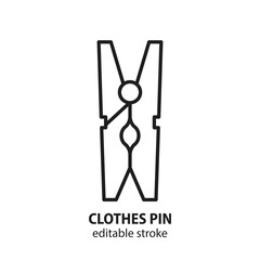 Clothes pin line icon. Laundry symbol. Editable stroke.
