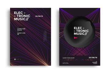 Electronic music fest and electro night poster with gradient line on dark background