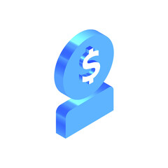 Isometric Blue Icon. Modern Flat Vector Illustration. User with Dollar Sign. Social Media Template.