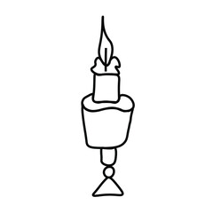 One vector scary candle halloween.Simple illustration of black line elements hand drawn in doodle style on white isolated background.Design for greeting cards,web,social media,packages,decorations.