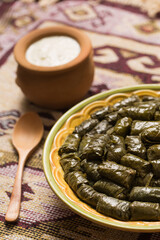 Azerbaijan traditional cuisine dolma in grape in leaves