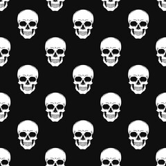 Skull pattern vector seamless black background, trendy print.