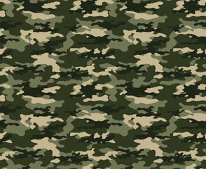 Fototapeta premium Green camouflage vector army pattern, forest background, classic print.