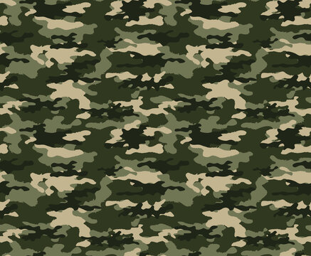 Green camouflage vector army pattern, forest background, classic print.