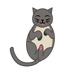 Gray adorable cat with protruding tongue. Design element for poster label sign emblem menu. Vector illustration