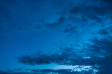Beautiful sky with clouds at blue hour, sky remplacement, nature background