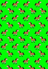 pattern with repeating brown horses, riding background with green background