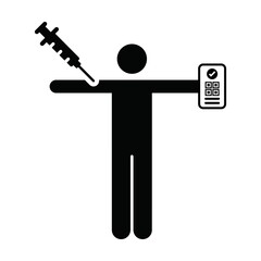 Vaccination passport icon vector with male pictogram symbol for medical and healthcare covid certificate in a glyph illustration