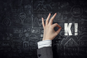 Gesture of OK symbol . Mixed media