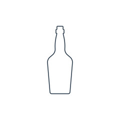 Whiskey bottle. Alcoholic drink for parties and celebrations. Simple black line shapes isolated. Black and white illustration on white background. Flat design style for any purposes