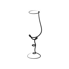 liquor wineglass on white background. Graphic arts sketch design. Black one line drawing style. Hand drawn image. Alcohol drink concept for restaurant, cafe, party. Freehand drawing style