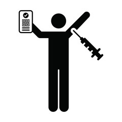 Vaccine card icon vector with male pictogram symbol for medical and healthcare covid certificate in a glyph illustration