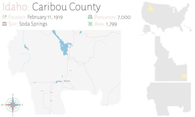 Naklejka premium Large and detailed map of Caribou county in Idaho, USA.