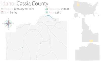 Large and detailed map of Cassia county in Idaho, USA.