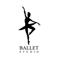 vector woman in ballet suit in black design logo illustration  - obrazy, fototapety, plakaty