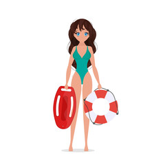 Lifeguard woman. Beach lifeguard girl in a swimsuit.
