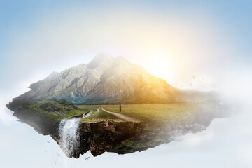 Snow top mountain . Mixed media