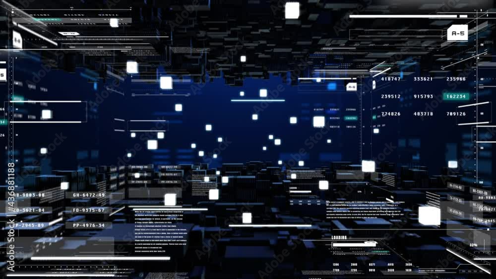 Poster HUD Virtual 3D Cubic Element Mystery Landscape Virtual Technology Monitor Dashboard.